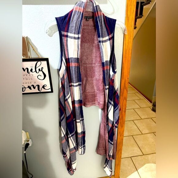 Como Black Plaid Open Sleeveless Shall Size Large - Picture 1 of 7